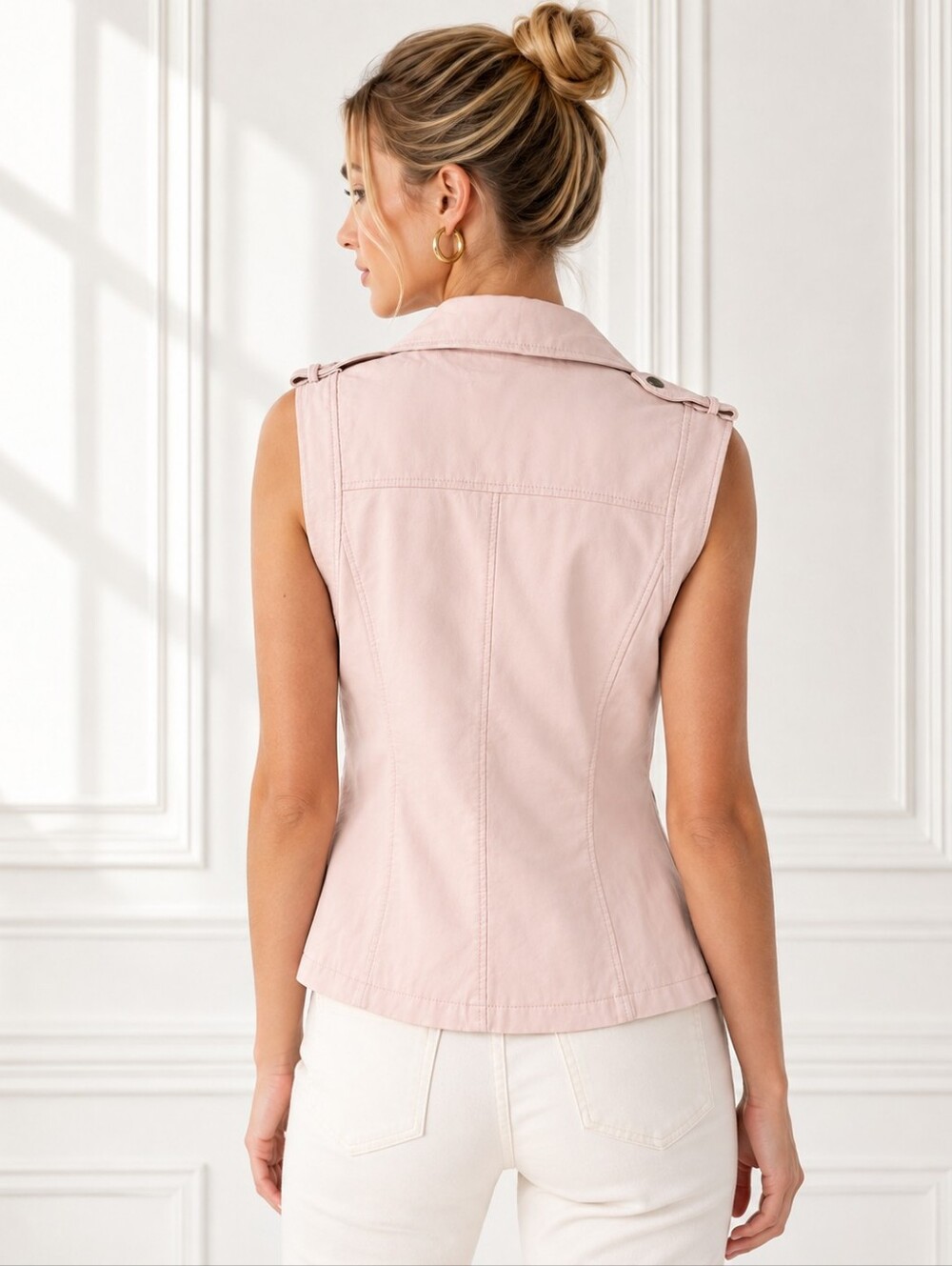 Max Studio Blush Pink Faux Leather Moto Vest Size Medium | Asymmetrical Zip - Picture 3 of 9